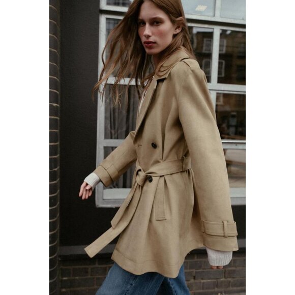 ZARA SUEDE EFFECT TRENCH COAT - Picture 2 of 8